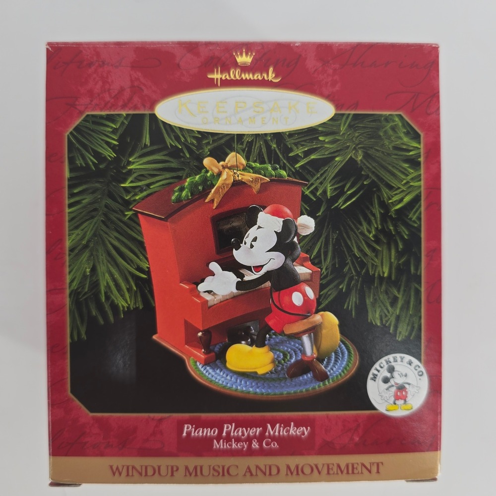 1999 Hallmark Piano Player Mickey Ornament NIB Wind Up Disney Christmas